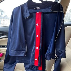 Navy blue pants and jacket set for sale